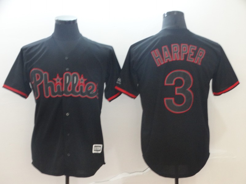 Men's Philadelphia Phillies #3 Bryce Harper Black Shadow Cool Base Stitched MLB Jersey