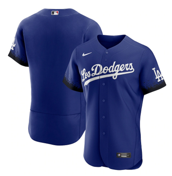 Men's Los Angeles Dodgers Blank 2021 Royal City Connect Flex Base Stitched Baseball Jersey