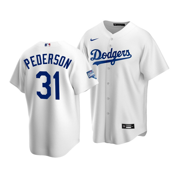 Men's Los Angeles Dodgers #31 Joc Pederson White 2020 World Series Champions Home Patch Stitched MLB Jersey