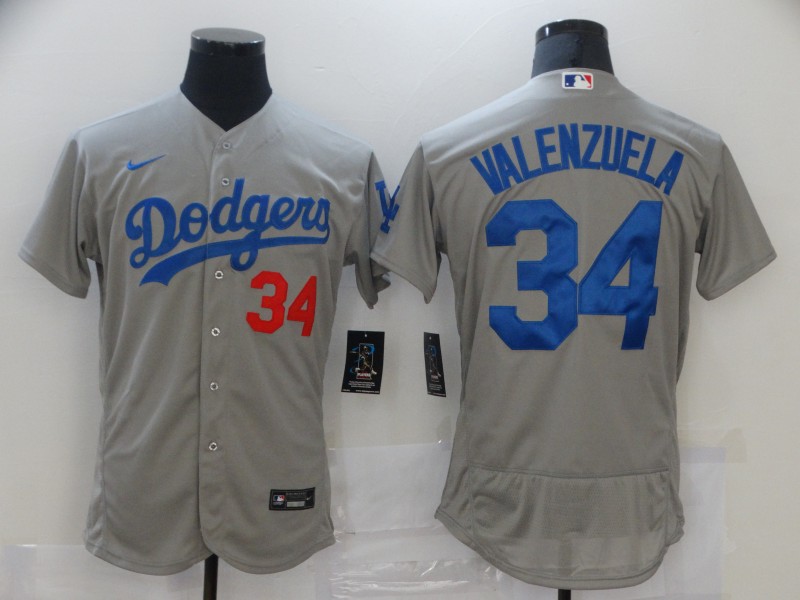 Men's Los Angeles Dodgers #34 Toro Valenzuela Grey Flex Base Sttiched MLB Jersey