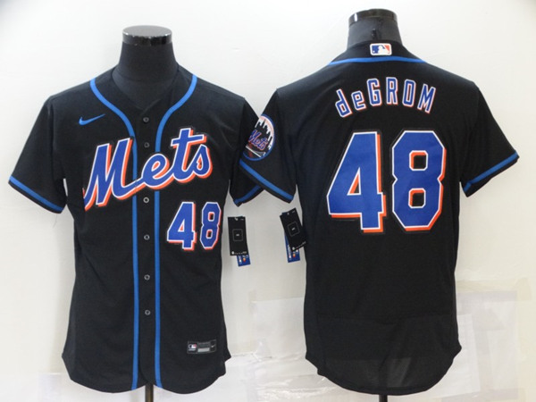 Men's New York Mets #48 Jacob deGrom Black Flex Base Stitched Jersey