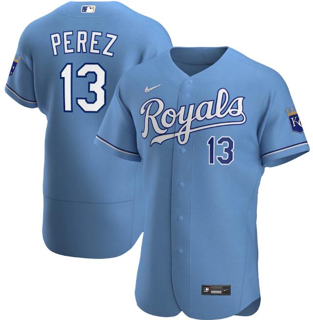 Men's Kansas City Royals Blue #13 Salvador Perez Flex Base Stitched MLB Jersey
