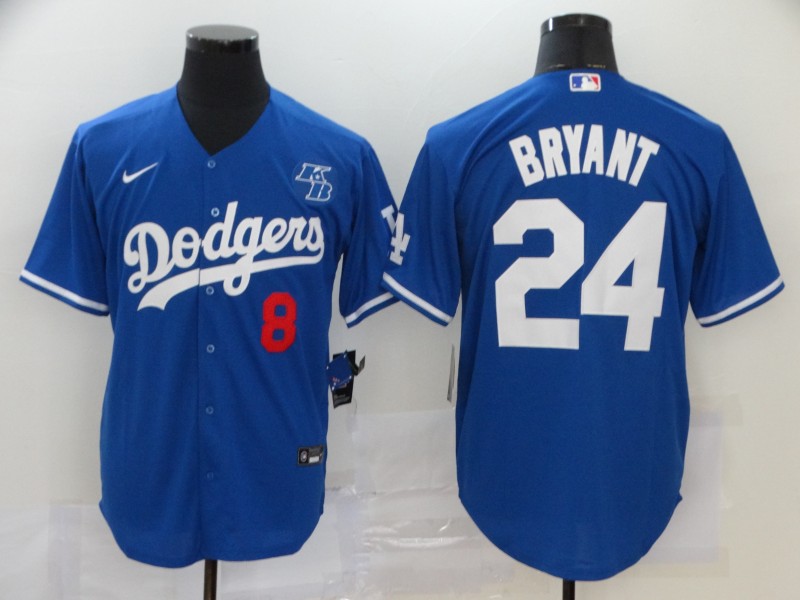 Men's Los Angeles Dodgers Front #8 Back #24 Kobe Bryant Blue 2020 KB Patch Cool Base Stitched MLB Jersey