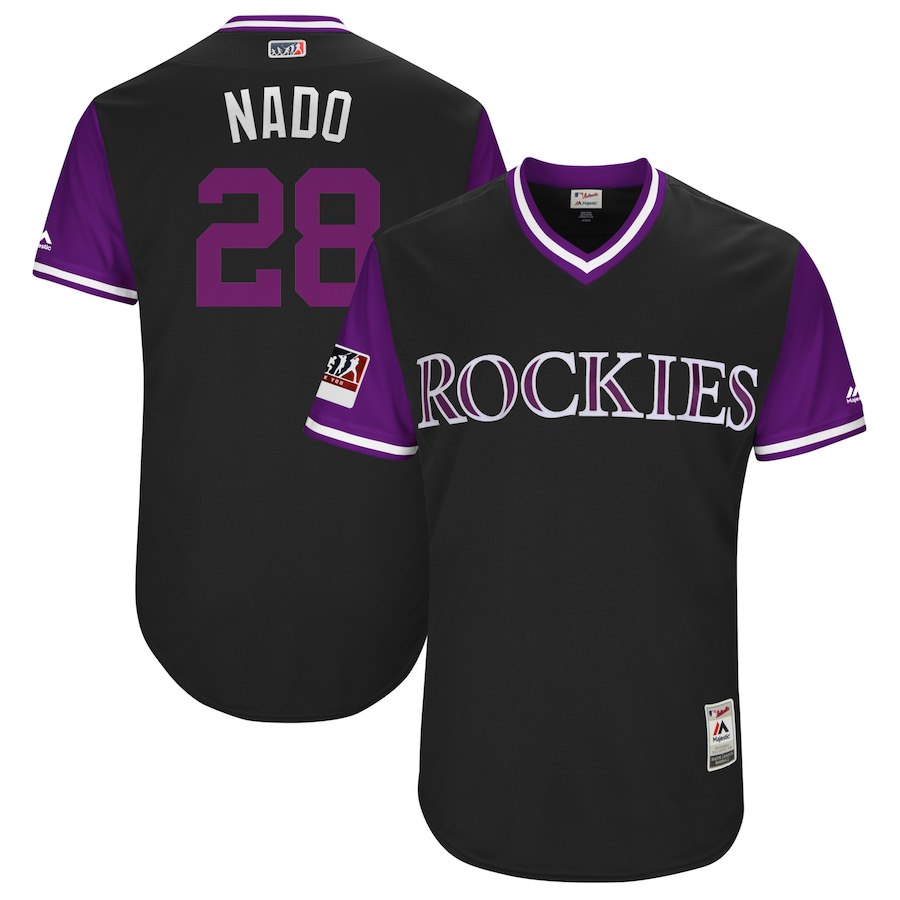 Men's Colorado Rockies Nolan Arenado "Nado" Majestic Black/Purple 2018 Players' Weekend Jersey