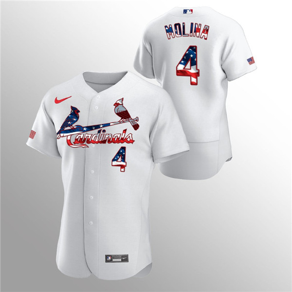 Men's St. Louis Cardinals White #4 Yadier Molina 2020 Stars & Stripes Flex Base Stitched MLB Jersey