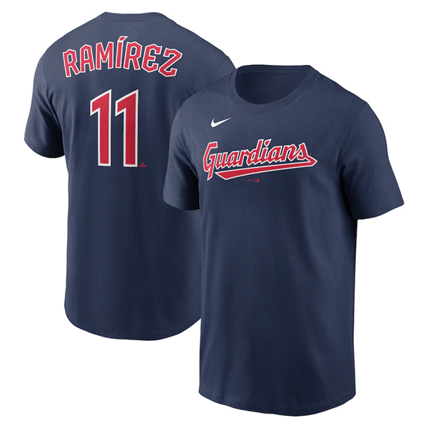 Men's Cleveland Guardians #11 Jose Ramirez Navy Baseball T Shirt