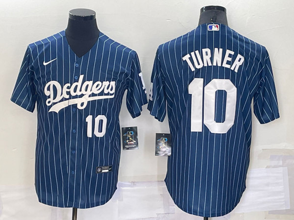 Men's Los Angeles Dodgers #10 Justin Turner Navy Cool Base Stitched Baseball Jersey