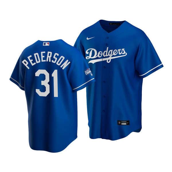 Men's Los Angeles Dodgers #31 Joc Pederson Royal 2020 World Series Champions Home Patch Stitched MLB Jersey