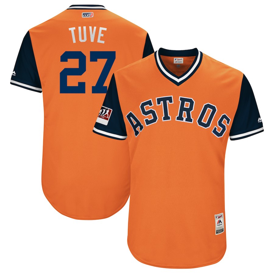 Men's Houston Astros Jose Altuve "Tuve" Majestic Orange/Navy 2018 Players' Weekend Jersey