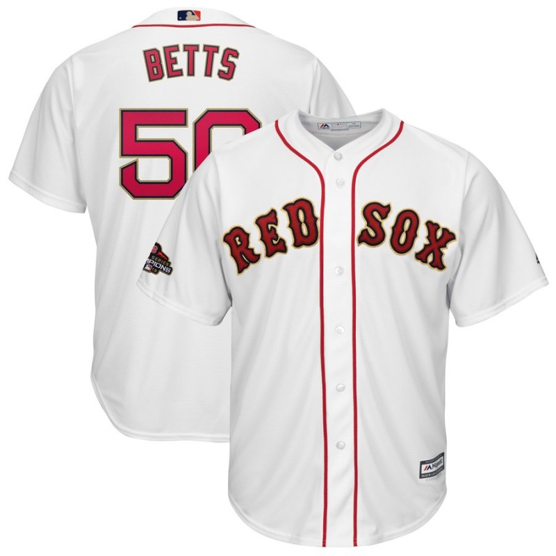 Men's Boston Red Sox #50 Mookie Betts Majestic White 2019 Gold Program Cool Base Stitched MLB Jersey