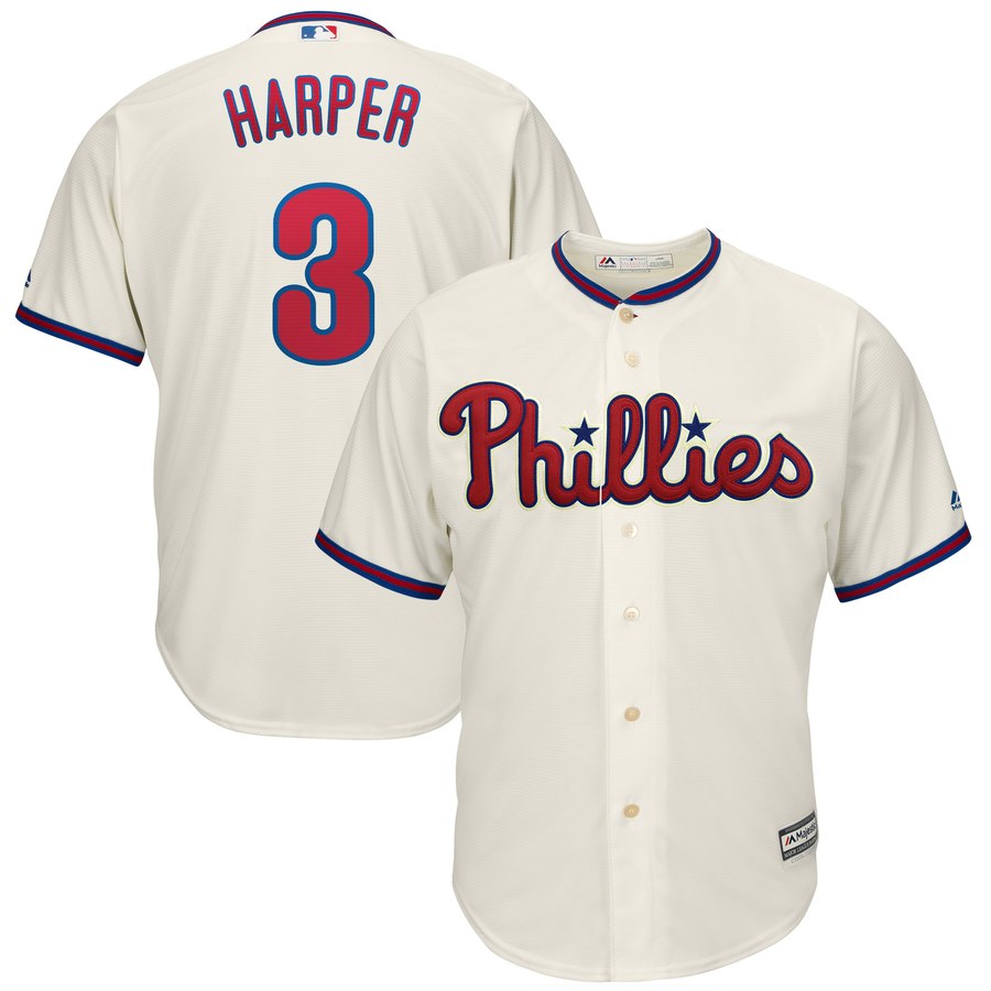 Men's Philadelphia Phillies #3 Bryce Harper Majestic White Cool Base Stitched MLB Jersey