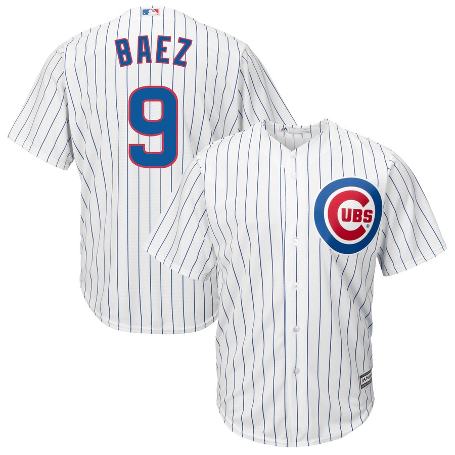 Cubs #9 Javier Baez White(Blue Strip) New Cool Base Stitched MLB Jersey