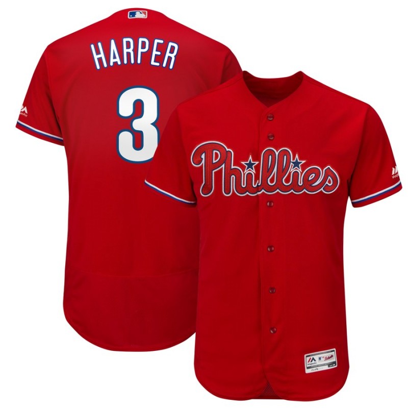 Men's Philadelphia Phillies #3 Bryce Harper Majestic Scarlet Flexbase Stitched MLB Jersey