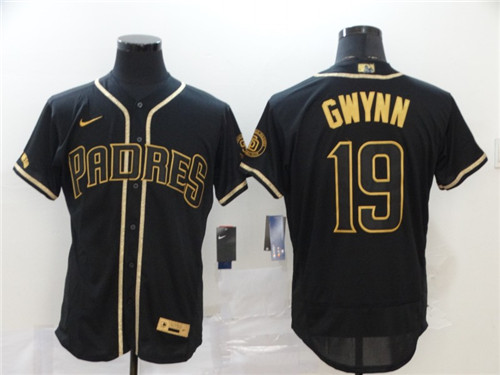 Men's San Diego Padres #19 Tony Gwynn Black Golden Flex Base Stitched MLB Jersey