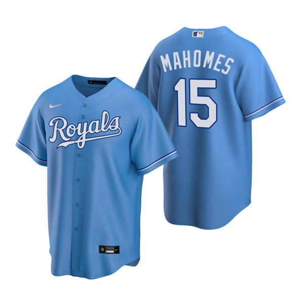 Men's Kansas City Royals Light Blue #15 Patrick Mahomes Stitched MLB Jersey