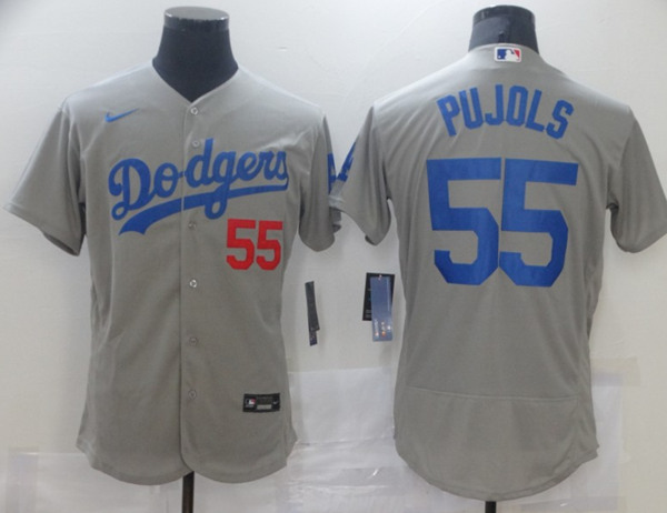Men's Los Angeles Dodgers #55 Albert Pujols Grey Flex Base Sttiched MLB Jersey