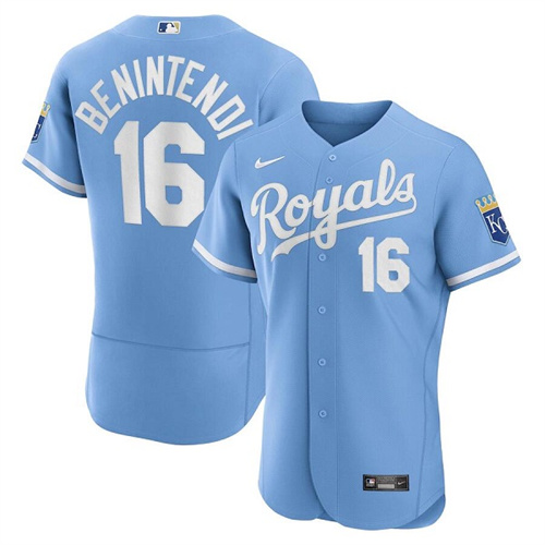 Men's Kansas City Royals #16 Andrew Benintendi Light Blue Flex Base Stitched Jersey