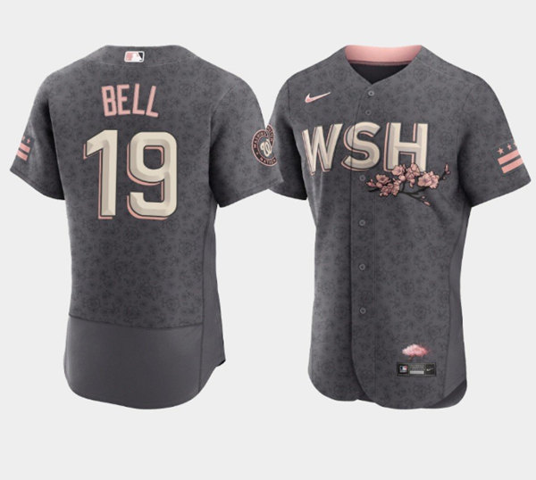 Men's Washington Nationals #19 Josh Bell 2022 Gray City Connect Cherry Blossom Flex Base Stitched Jersey