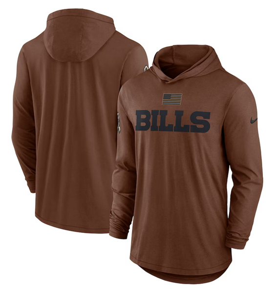 Men's Buffalo Bills 2023 Brown Salute to Service Lightweight Long Sleeve Hoodie