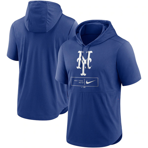 Men's New York Mets Blue Short Sleeve Pullover Hoodie