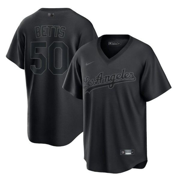 Men's Los Angeles Dodgers #50 Mookie Betts Black Pitch Black Fashion Replica Stitched Jersey