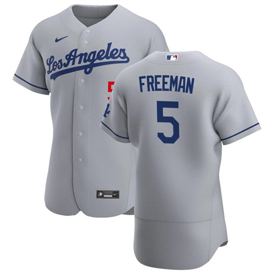 Men's Los Angeles Dodgers #5 Freddie Freeman Gray Flex Base Stitched Jersey