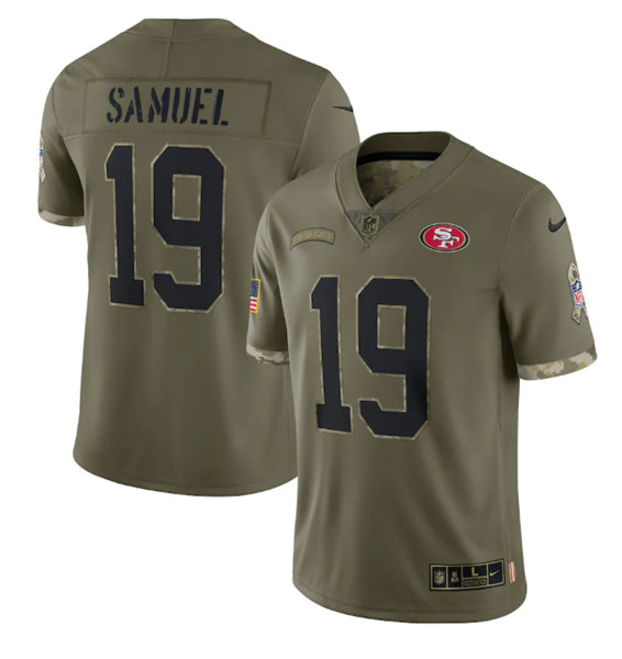Men's San Francisco 49ers #19 Deebo Samuel 2022 Olive Salute To Service Limited Stitched Jersey