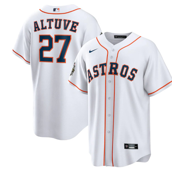 Men's Houston Astros #27 Jose Altuve White 2022 World Series Home Stitched Baseball Jersey
