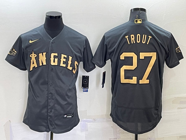 Men's Los Angeles Angels #27 Mike Trout Charcoal 2022 All-star Flex Base Stitched Jersey