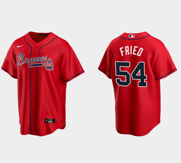 Men's Atlanta Braves #54 Max Fried Red Cool Base Stitched Baseball Jersey