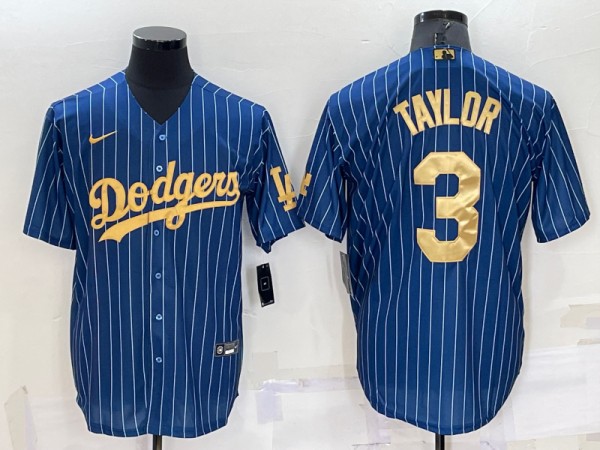 Men's Los Angeles Dodgers #3 Chris Taylor Navy Gold Cool Base Stitched Baseball Jersey