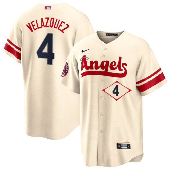 Men's Los Angeles Angels #4 Andrew Velazquez 2022 Cream City Connect Cool Base Stitched Jersey