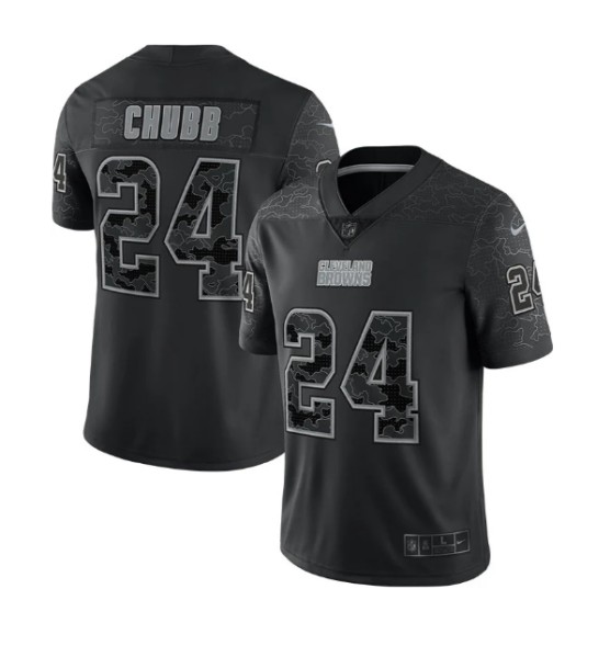 Men's Cleveland Browns #24 Nick Chubb Black Reflective Stitched Jersey