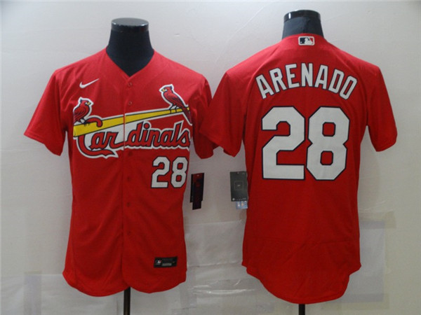 Men's St. Louis Cardinals White #28 Nolan Arenado Red Flex Base Stitched MLB Jersey
