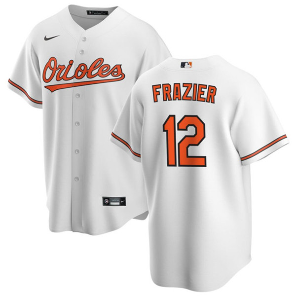 Men's Baltimore Orioles #12 Adam Frazier White Cool Base Stitched Jersey