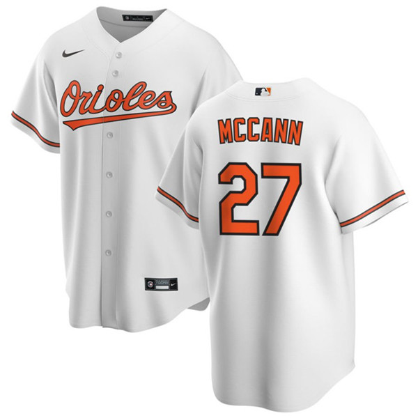 Men's Baltimore Orioles #27 James McCann White Cool Base Stitched Jersey