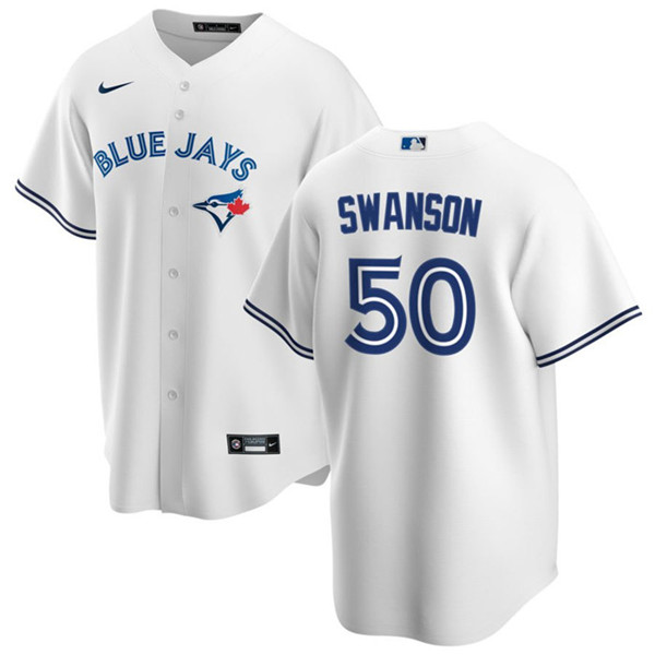 Men's Toronto Blue Jays #50 Erik Swanson White Cool Base Stitched Jersey