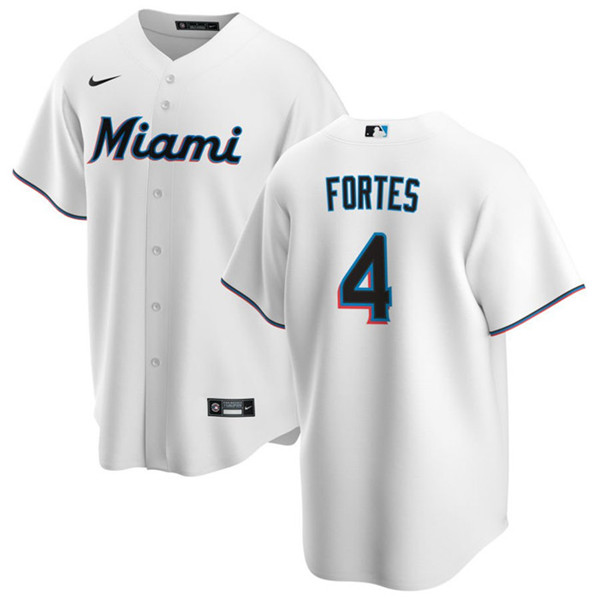 Men's Miami Marlins #4 Nick Fortes White Cool Base Stitched Baseball Jersey
