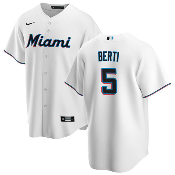 Men's Miami Marlins #5 Jon Berti White Cool Base Stitched Baseball Jersey