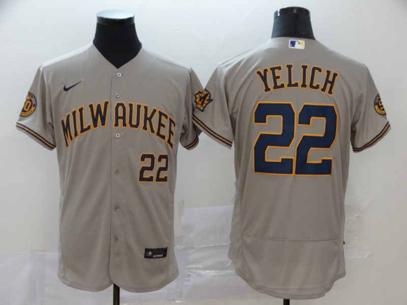 Men's Milwaukee Brewers #22 Christian Yelich Grey Flex Base Stitched MLB Jersey