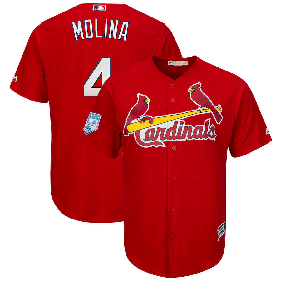 Men&#39;s St. Louis Cardinals #4 Yadier Molina Red 2019 Spring Training Cool Base Stitched MLB ...