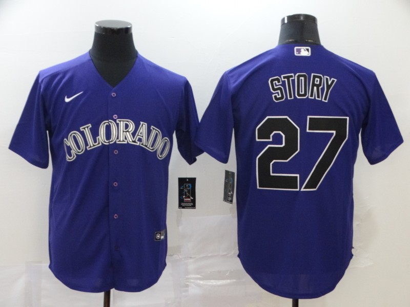 Men's Colorado Rockies #27 Trevor Story Purple Cool Base Stitched MLB Jersey