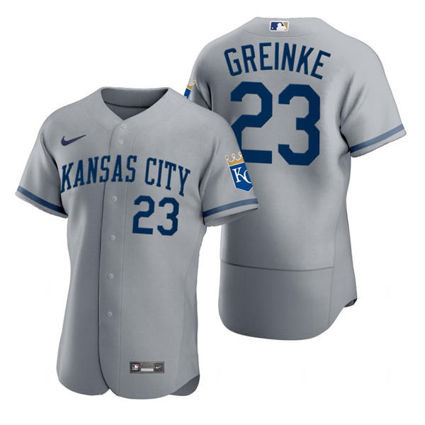 Men's Kansas City Royals #23 Zack Greinke Grey Flex Base Stitched Jersey