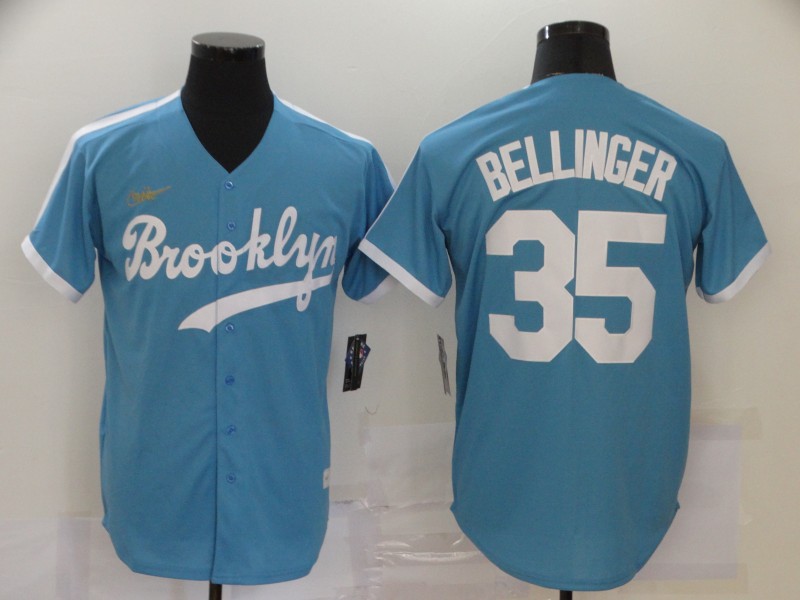 Men's Los Angeles Dodgers Blue #35 Cody Bellinger Throwback Cool Base Stitched MLB Jersey