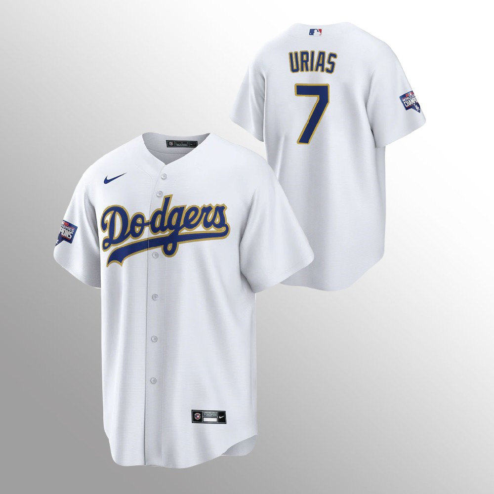 Men's Los Angeles Dodgers #7 Julio Urias 2021 Gold Program White Cool Base Stitched MLB Jersey