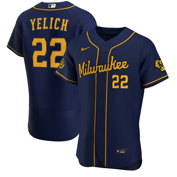 Men's Milwaukee Brewers Christian Yelich Navy Alternate 2020 Authentic Player Stitched Jersey