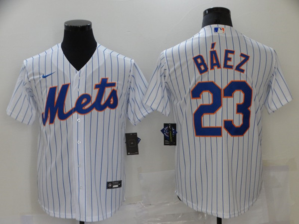 Men's New York Mets #23 Javier Báez White Cool Base Stitched Jersey