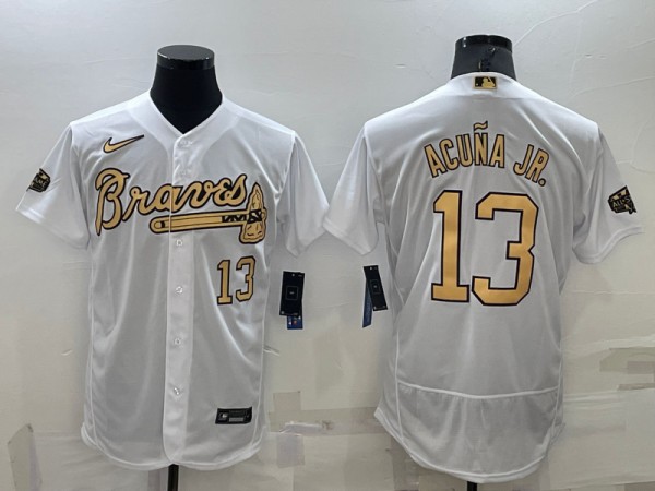 Men's Atlanta Braves #13 Ronald Acuna Jr. 2022 All-Star White Flex Base Stitched Baseball Jersey