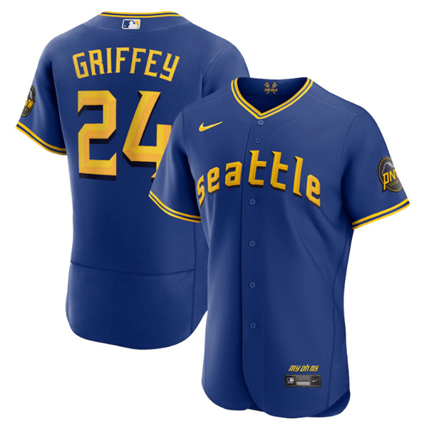 Men's Seattle Mariners #24 Ken Griffey Jr. Royal 2023 City Connect Flex Base Stitched Jersey