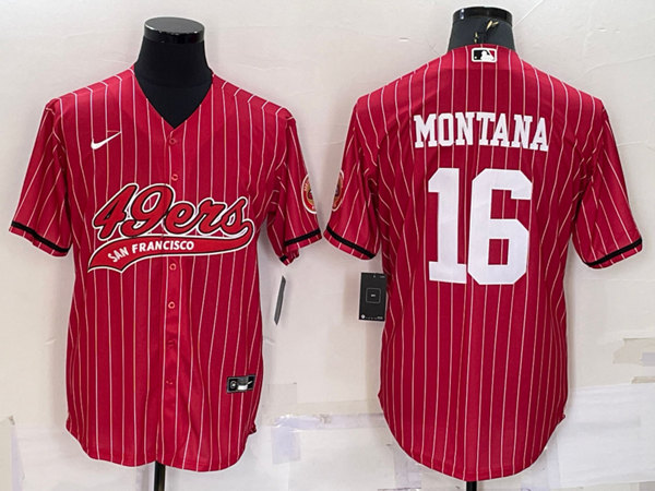 Men's San Francisco 49ers #16 Joe Montana Red With Patch Cool Base Stitched Baseball Jersey